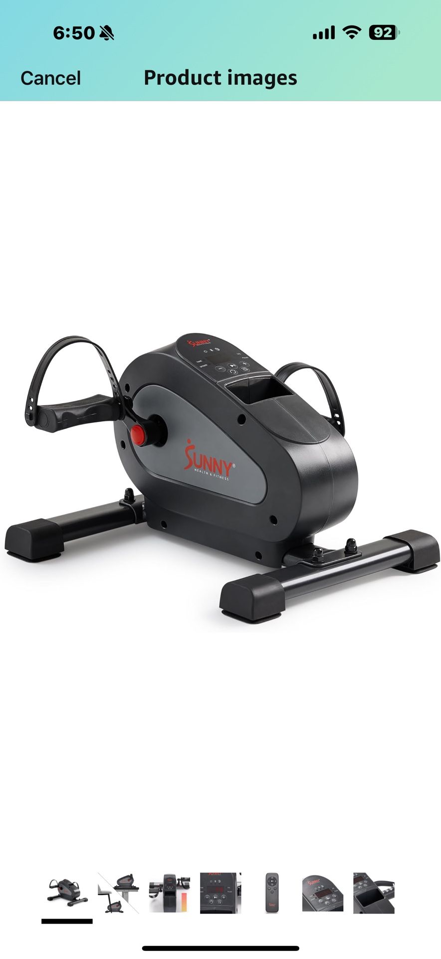 Sunny Health & Fitness Smart Motorized Mini Exercise Bike, Dual Function Portable Under-Desk Pedal Trainer for Low-Impact Cardio Home Workout, Free Su