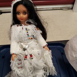 Indian Maiden Doll With Handmade Dress With Beads And Feathers