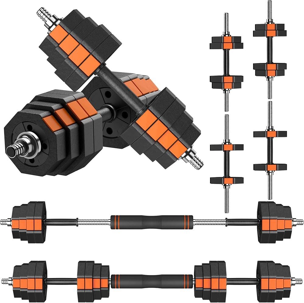 Adjustable Dumbbells Set, 44Lbs 66Lbs 88Lbs 3 in 1 Adjustable Weights Dumbbells Barbell Set, Weight Plate with Connector Used as Barbell, Dumbbell, Pu