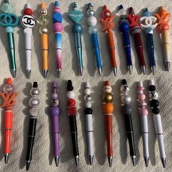 Beaded Pens HANDMADE designer logo kids office classroom holiday gift teacher 