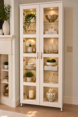 White Glass Door Display Cabinet with Lighting