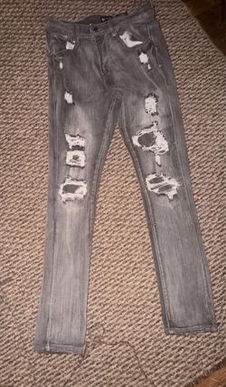 Gray Distressed Ripped Skinny Jeans