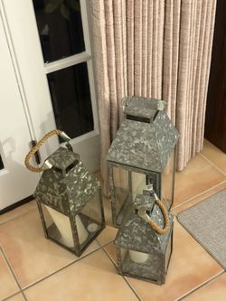 L M S New Indoor Metal Lantern With Candles Holder