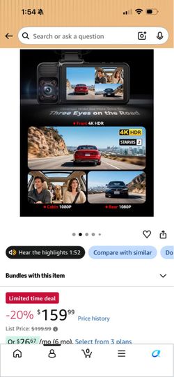 3-Channel Dash Cam 4K HDR Front Cabin Rear