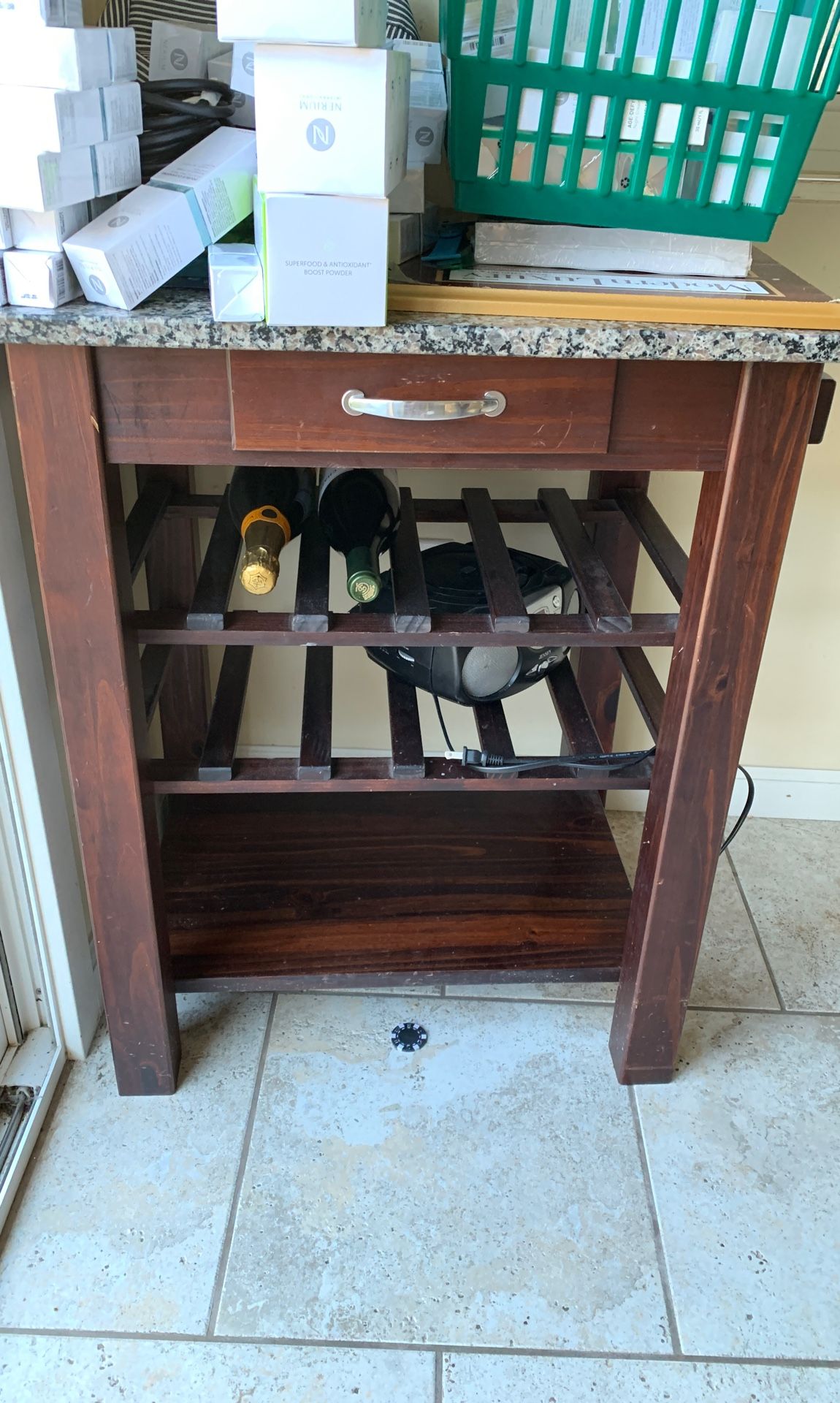 Granite Table Top with Small Drawer and Wine Holder for Kitchen