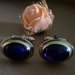 Vintage Art Deco  By Correct Blue Glass Stone Cufflinks