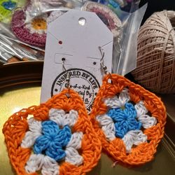 Jumbo granny square crochet earrings 