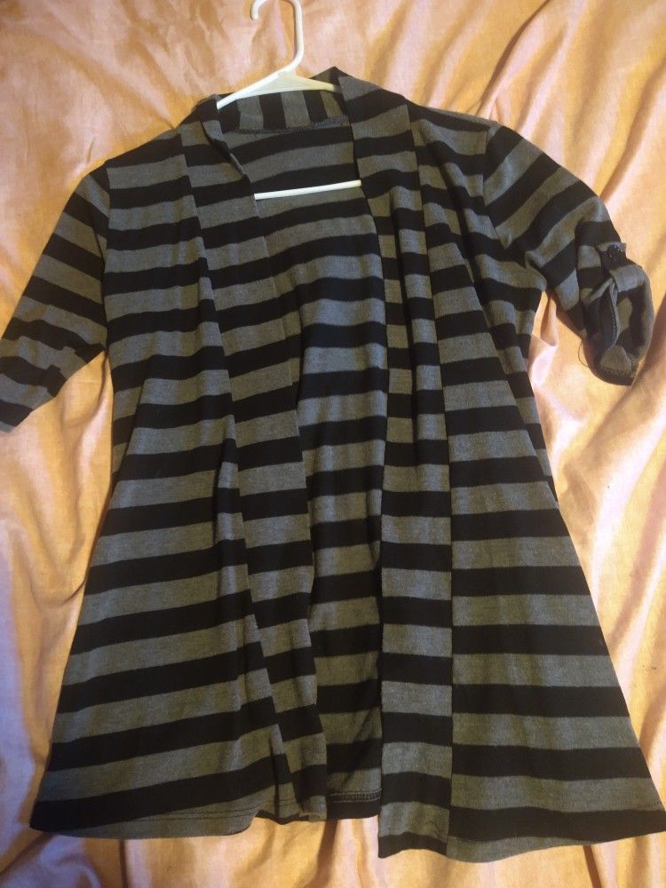 Emo Black Grey Striped Cardigan 