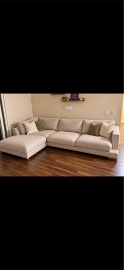 Light Beige Fabric Sectional Sofa with Chaise