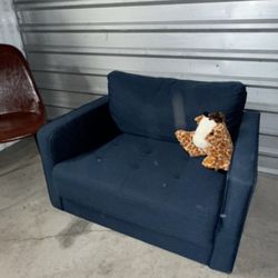 Square Armed Tufted Club Chair - Navy Blue Linen 