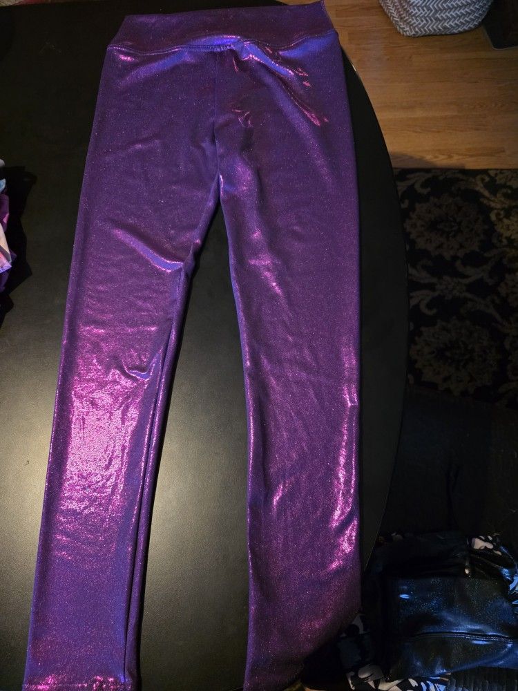 Girls Purple Shiny Leggings