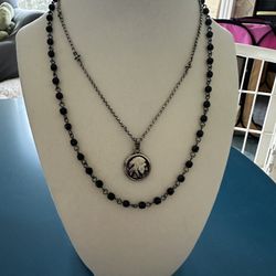 Indian Head, Lucky Brand Silver Necklace 16” &  Black Spinel Rondelle Bead Statement Necklace.   Buy both for $30 and Save!  