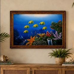 Vintage oil painting undersea reef