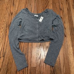 Aerie Small Let's Bounce Cropped Cardigan in Dark Heather Grey #crop top