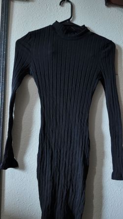 Black Ribbed Mock Neck Midi Dress