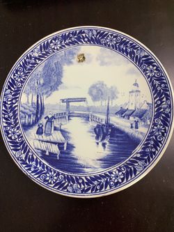Vintage  Circa 1950’s Large Royal Delft Boch Blue And White Wall Plate 