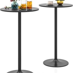  Round Bistro Table Set of 2, Height Adjustable Bar Height Cocktail Table, High Top Pub Table Snack Table with Heavy-Duty Metal Base for Home Bar, Din