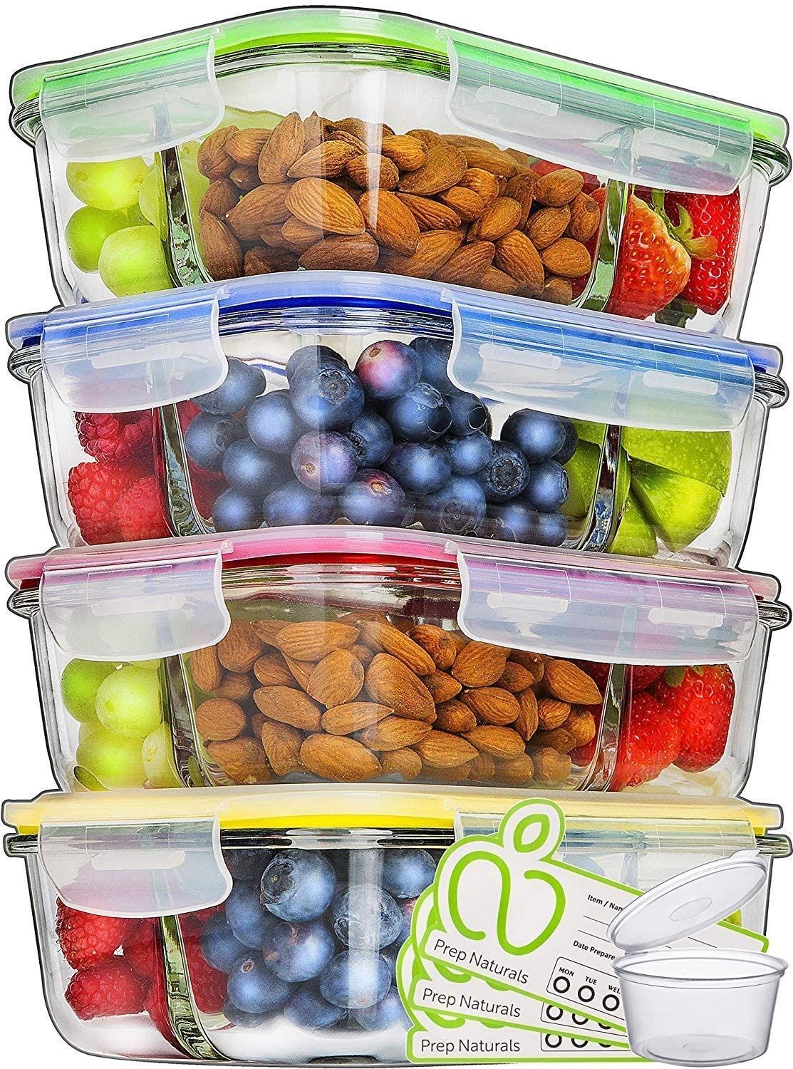 Prep Naturals Glass Meal Prep Containers 3 Compartment - Food Container