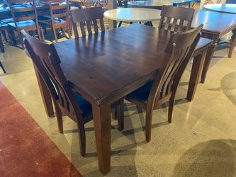 Dark Brown Rectangular Dining Table With Leather Chairs (Set Of 4 Chairs)