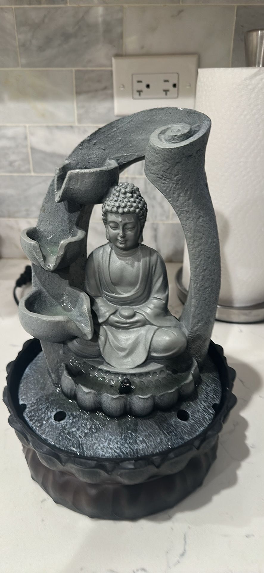 Buddha With Water Fountain And Light