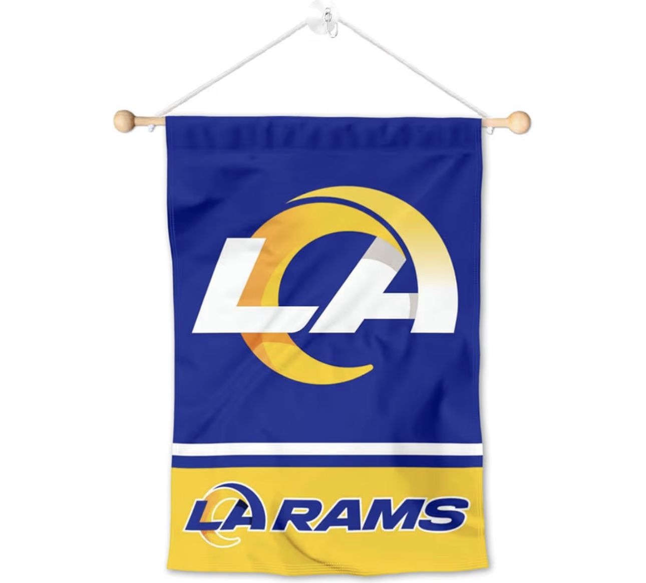 Set of 2 Los Angeles Rams Sir Saint Banner Window Wall Hanging Flags with Suction Cup Set of 2 Rico Industries NFL Double Sided Car Flags- 16" x 19" -