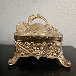 Vintage Gold Plated Metal Jewelry Box 