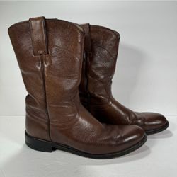 Justin Brown Leather Roper Western Cowboy Boots Men Size 7.5C
