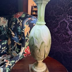 Mid Century Amazing Blown Glass Brass Base Beautiful Tall Table Lamp Silk Line Shade
