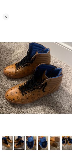 MCM Men's Tan and Blue High-Top Sneakers