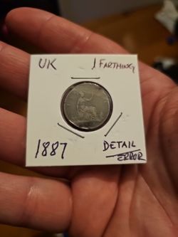 1887 Victoria Great Britain Farthing Coin AU/UNC U.K. Beautiful Red Brown