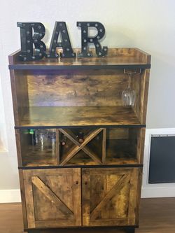 Rustic Farmhouse Bar Cabinet with Wine Rack