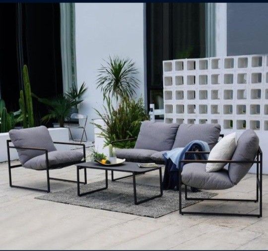 Grand Patio 4-Piece Modern Outdoor Furniture Set, Patio Sofa with Cushion, Metal Couch with Coffee Table, Conversation Set for Porch Deck Balcony Back
