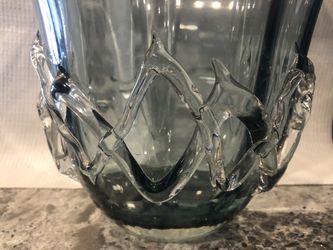 Large Hand Blown Smokey Gray or Blue Glass Vase~Perfect Cond. 9.5 in T X 10.5 in W