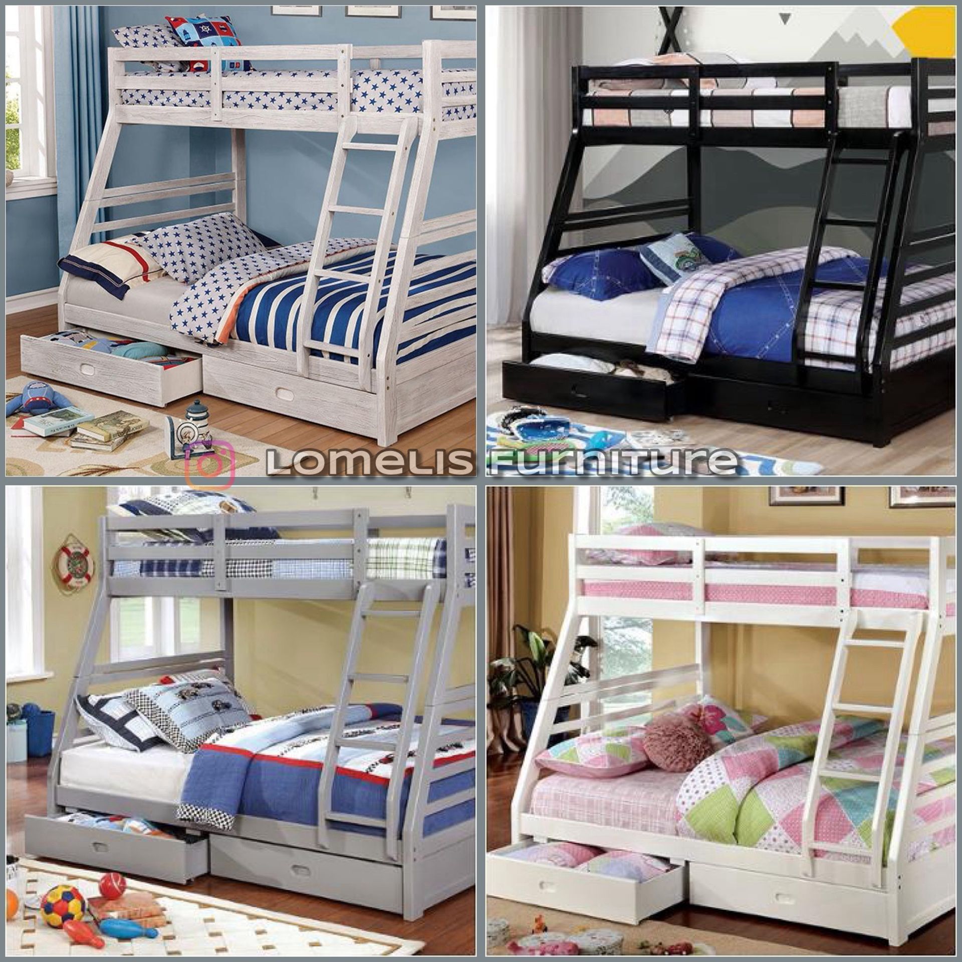 Twin/Full Brush White Bunk bed w. Drawers & Orthopedic Mattresses Included