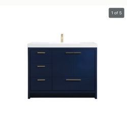 42” Bathroom Vanity With Sink Free Standing Blue And Gold