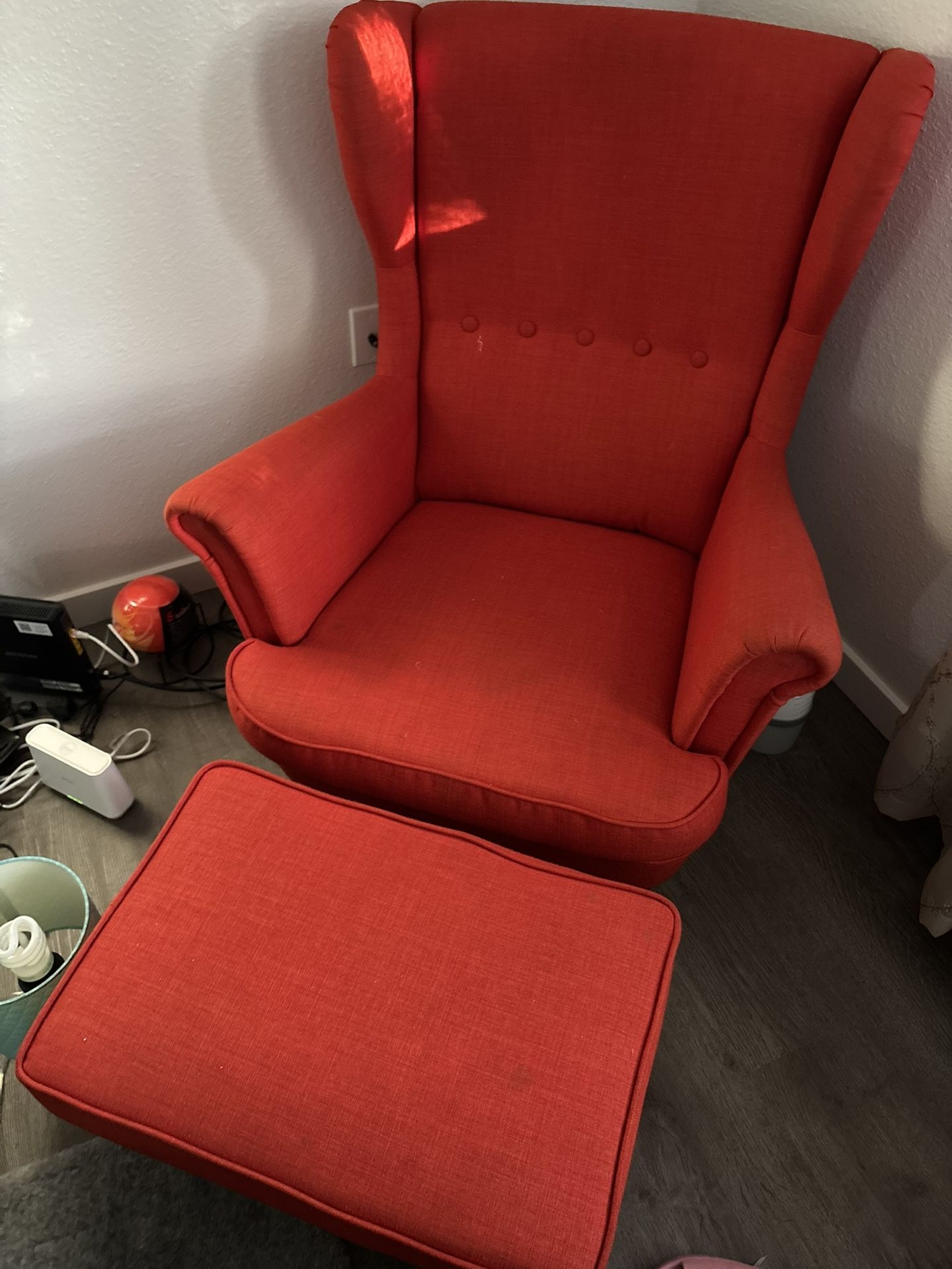Lovely IKEA Strandmon Armchair With Ottoman