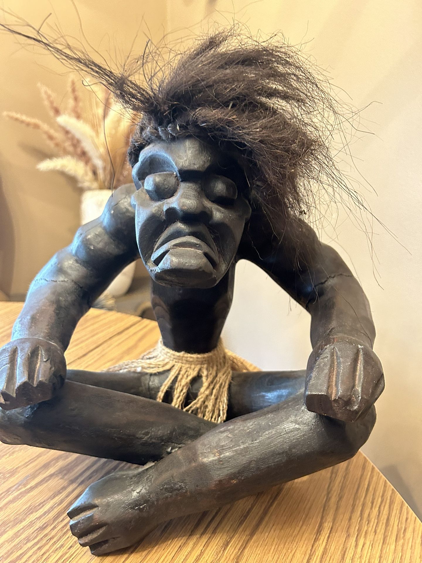 African Tribal Man Figurine Statue Wood Carved Primitive Folk Art sculpture 13" tall x 12" wide