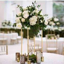 23.6inch Wedding Centerpieces for Tables,5pcs Gold Centerpieces,Tall Column Geometric Floral Vase for Birthday Party Event Table Decoration