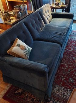 Vintage MCM Blue  Velvet Sofa | Perfect DIY upholstery
