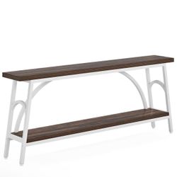 C0868 2-Tier Console Table, 70.8” Sofa Table Hallway Table with Open Shelves