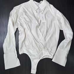 FRAME Cream White Wrap Shirt Long Sleeve Button Up Bodysuit NEW WITH TAGS SZ: SM