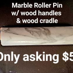 Marble Roller Pin W/ Wood Cradle