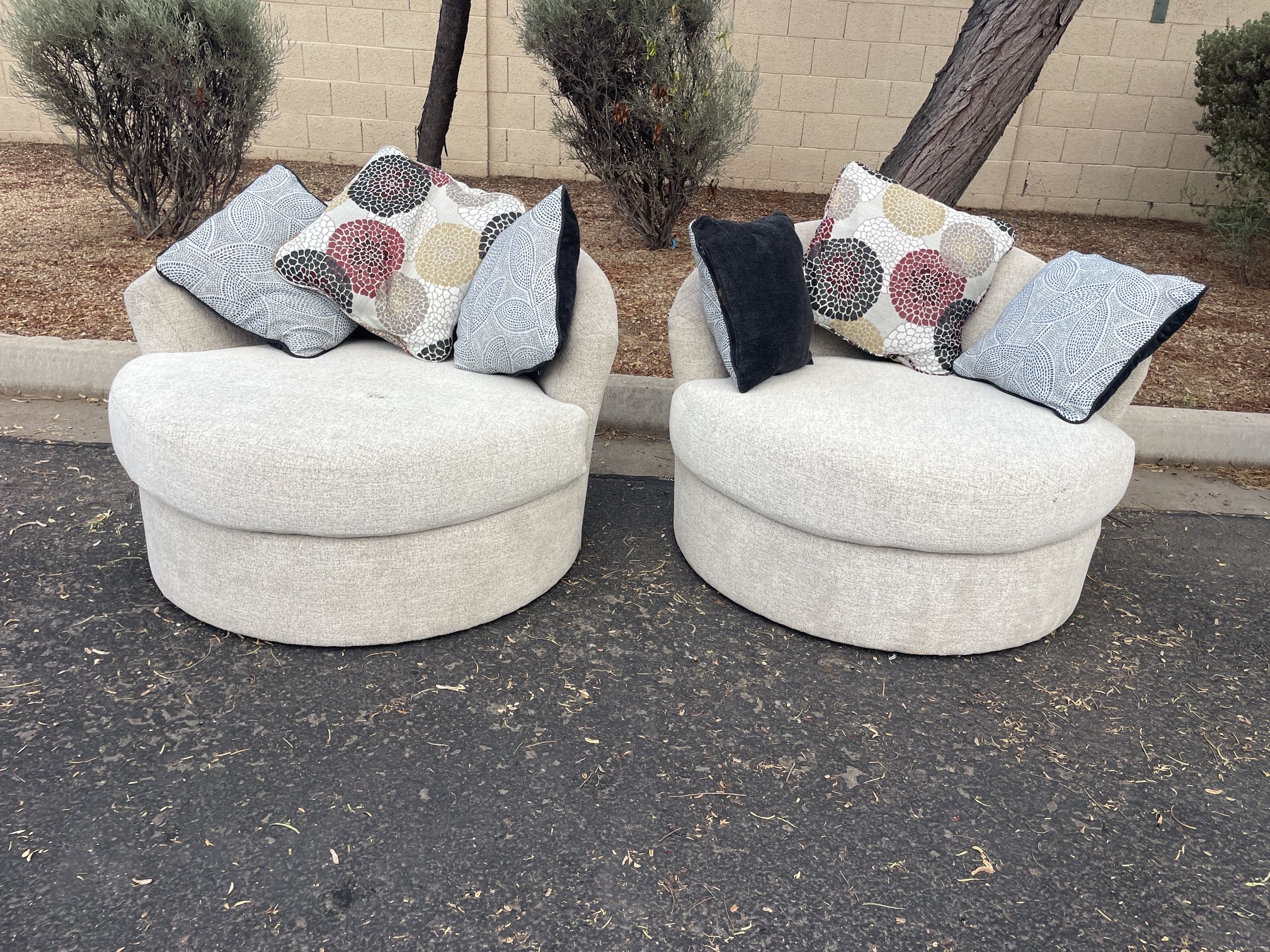 Free Delivery Ashley Pair of Two Swiveling Round Chairs with Cushions