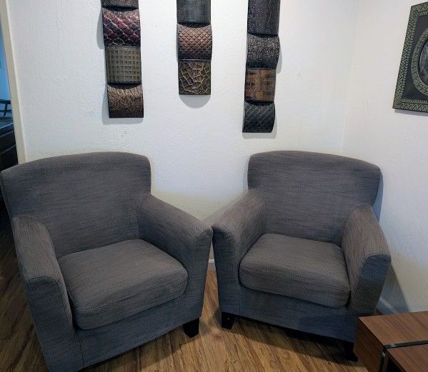 pair of Ikea Ekenas gray easy living room arm chairs armchairs