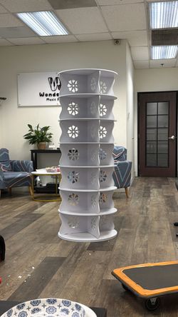 Tall White Rotating Shoe Rack Tower