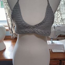 Grey Halter Crocheted Top Small-med