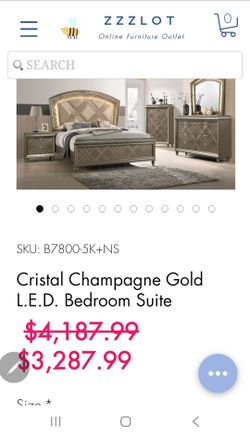 Cristal Champagne Gold L.E.D. Bedroom Suite