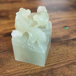 Chinese Herman White Jade Twin Fish Hand Carved