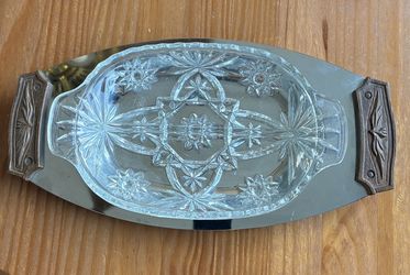 Crystal Serving Dish On Stainless Steel Tray