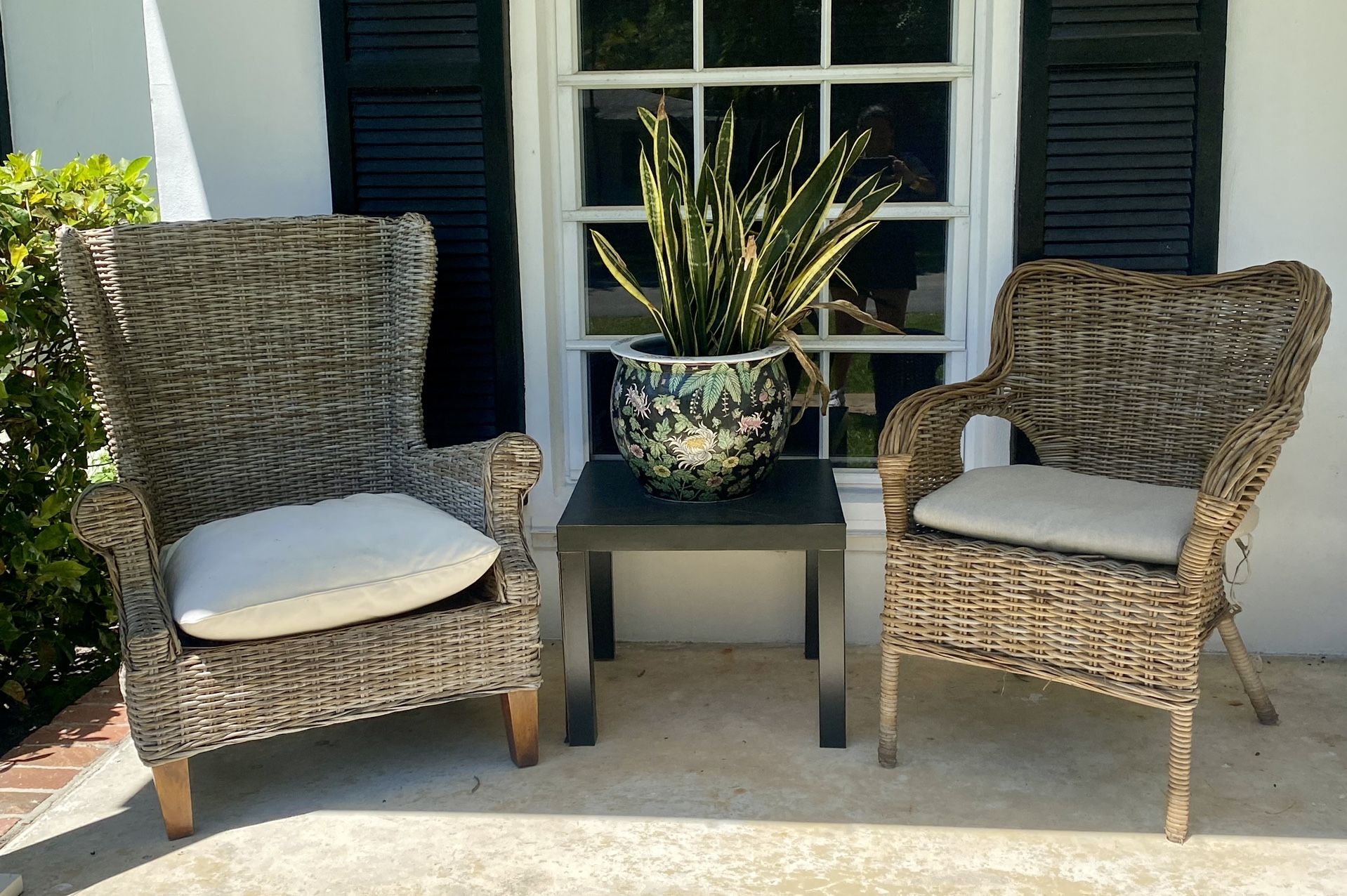 Great Pair Of Wicker Armchairs Indoors & Outdoors $175 Each 